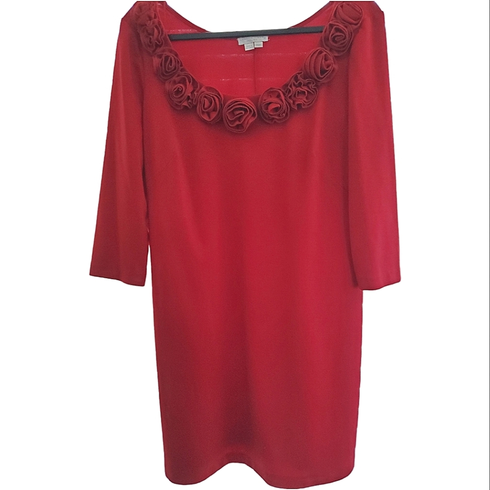 London Time Red Rose Collar Sheath Dress Size 14 Petite